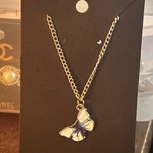 Chic Silver And Blue Butterfly Necklace